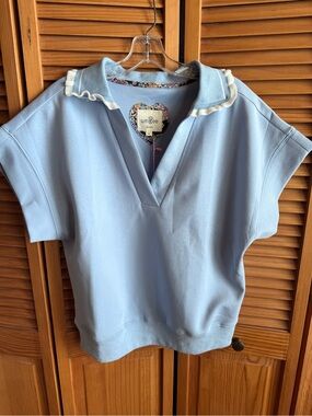 UMGEE Light Blue Ruffle Collar Pullover Top NWT